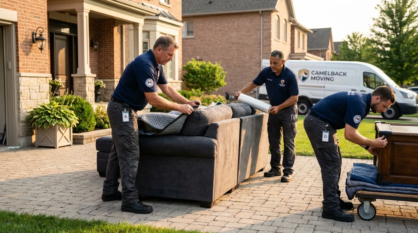 Large estate moving crew wrapping furniture in Crandall, TX